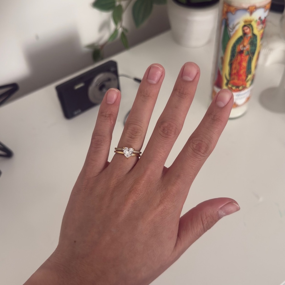 Pandora Gold Double Band Heart Ring